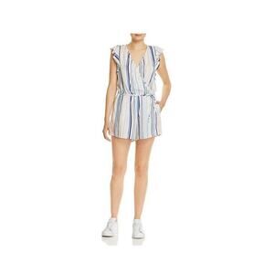 BELLA DAHL Striped Flutter-sleeve Romper Blue Size M